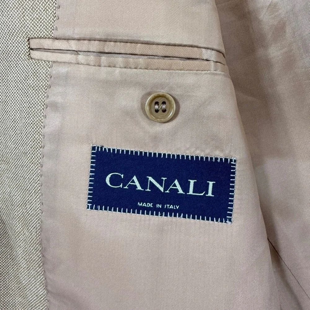 Canali Mens 3 Button Blazer Sport Coat Size 52 L Tan Bamboo Rayon Saks Fifth Ave